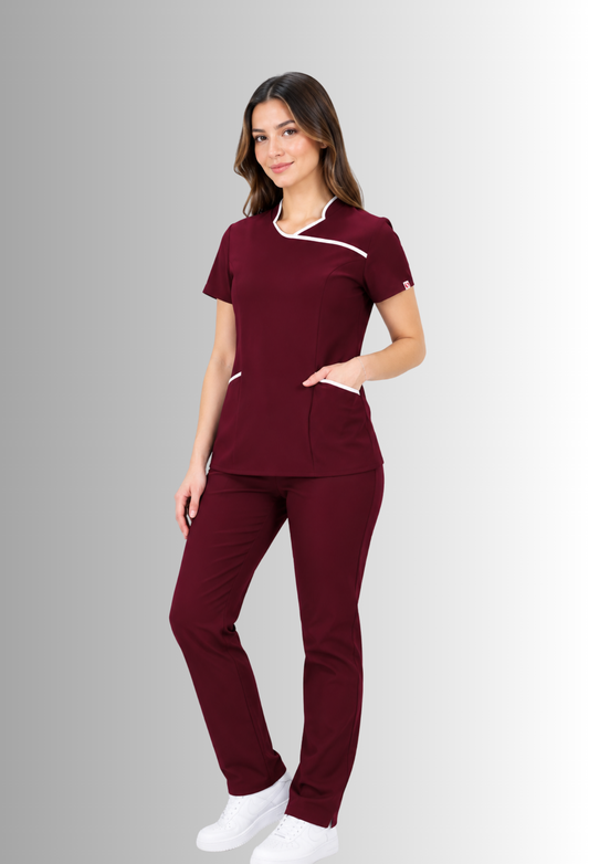 Uniforme para Mujer color Vino con Spandex | SOZU