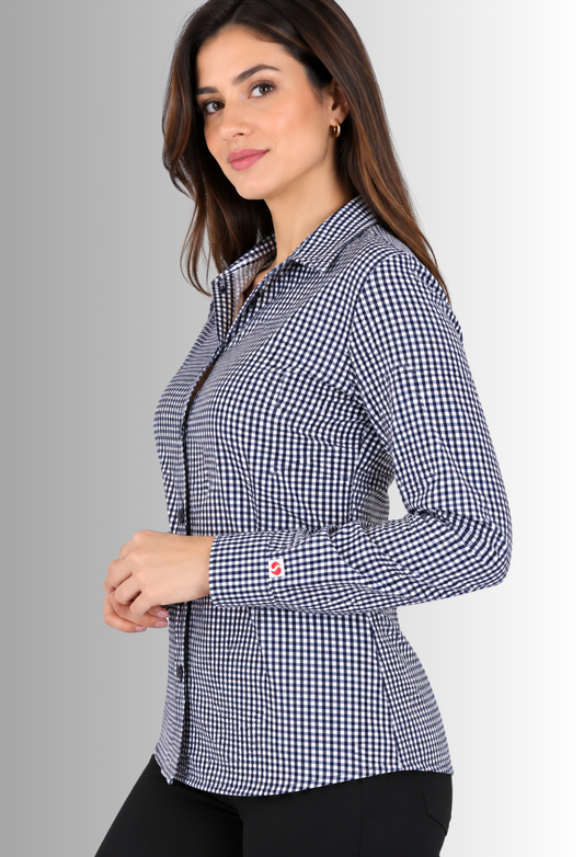 Camisa Antimanchas para Mujer Manga Larga de Cuadros | SOZU