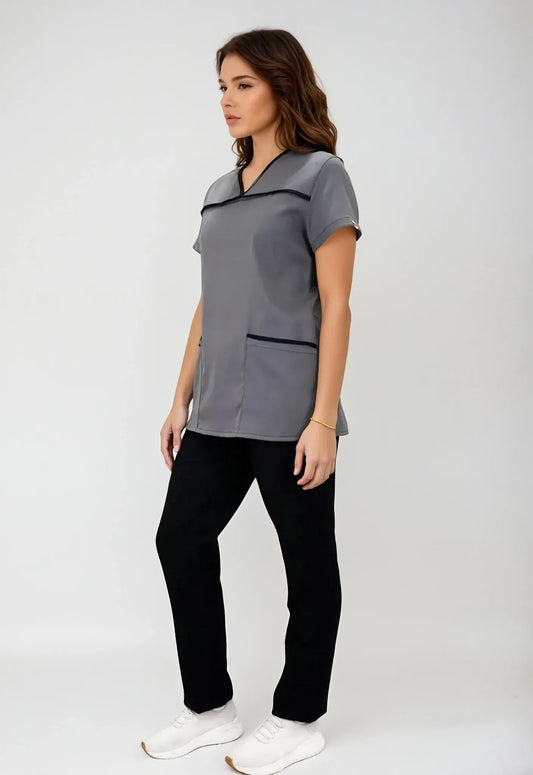 Uniforme de Limpieza con Filipina Gris para Mujer con Spandex | SOZU