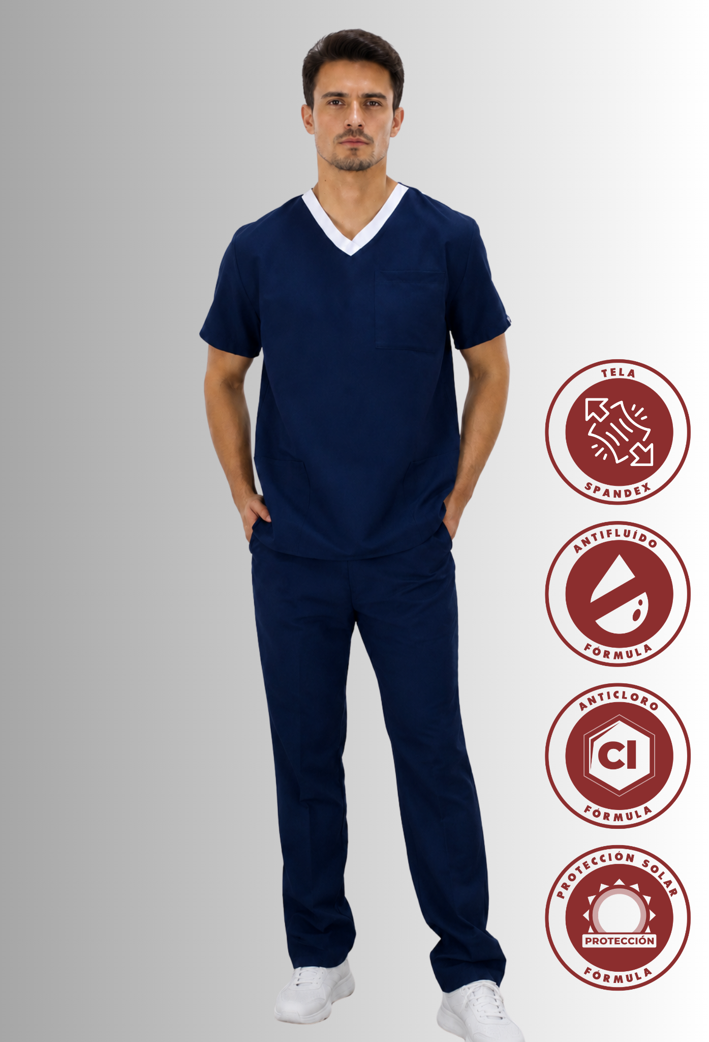 Uniforme para Hombre Antifluido, Anticloro y Spandex con Bies | SOZU