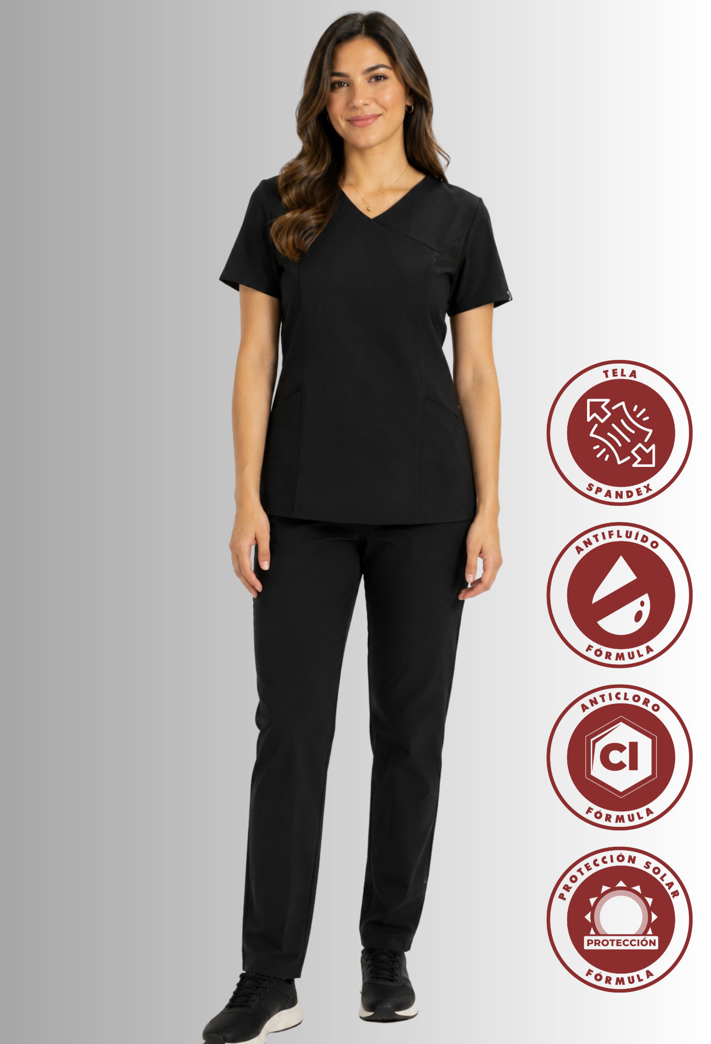 Uniforme para Mujer Negro con Spandex, Antifluido, Anticloro | SOZU