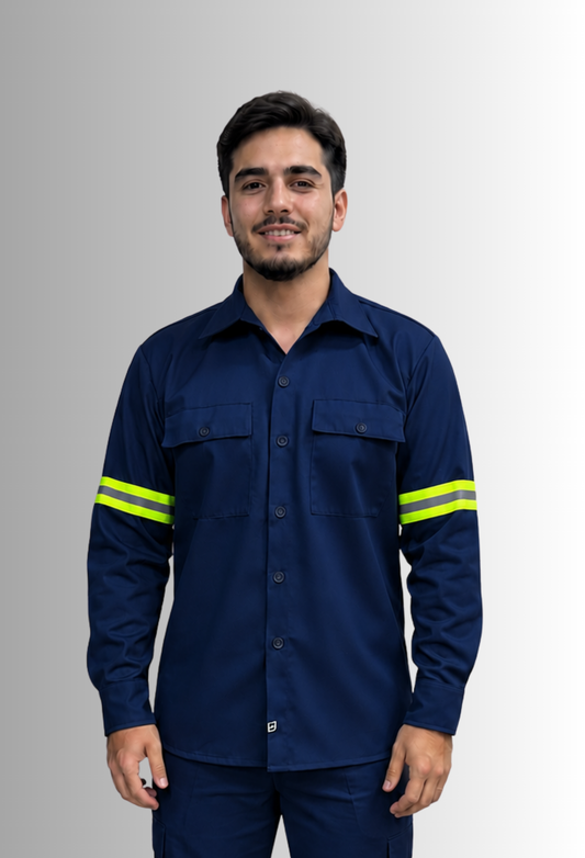 Camisa Azul Manga Larga para Hombre Uso Rudo con Franjas de Seguridad | SOZU