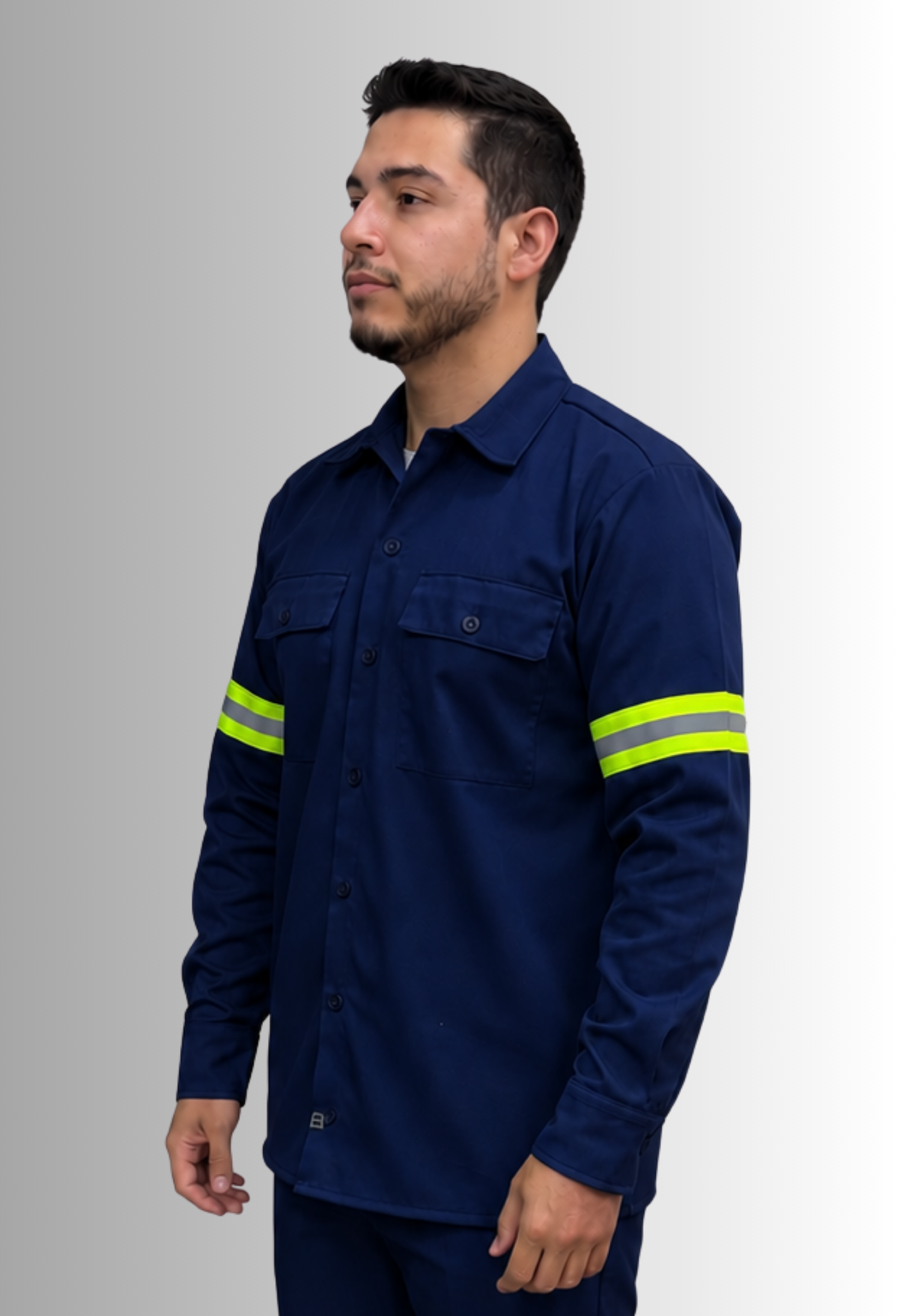 Camisa Azul Manga Larga para Hombre Uso Rudo con Franjas de Seguridad | SOZU
