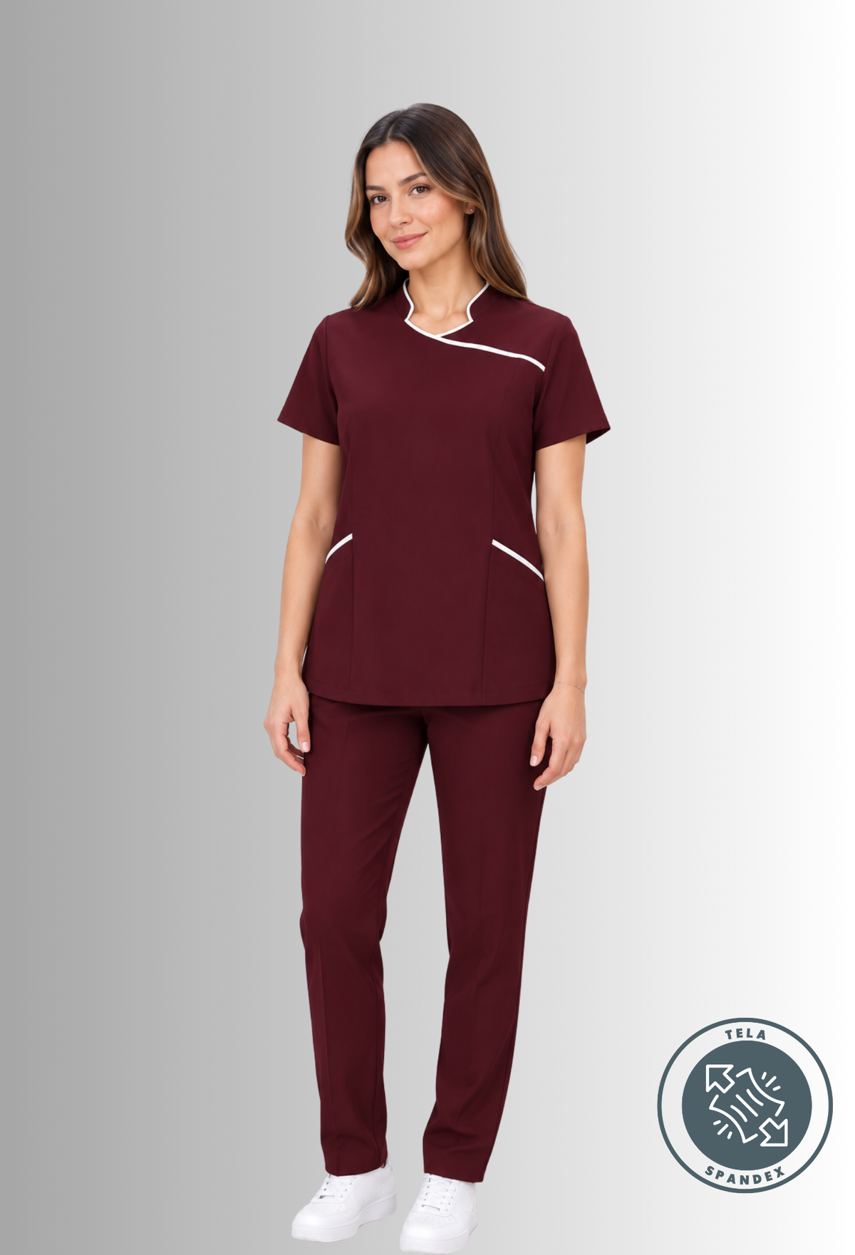 Uniforme para Mujer color Vino con Spandex | SOZU