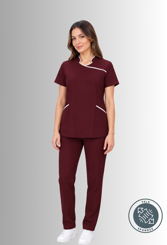Uniforme para Mujer color Vino con Spandex | SOZU