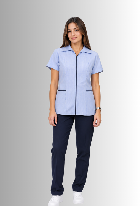 Uniforme de Limpieza Lineas Azules para Mujer de Chaquetín y Panatalón | SOZU