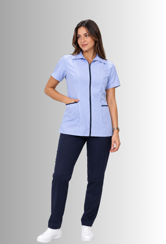Uniforme de Limpieza Lineas Azules para Mujer de Chaquetín y Panatalón | SOZU
