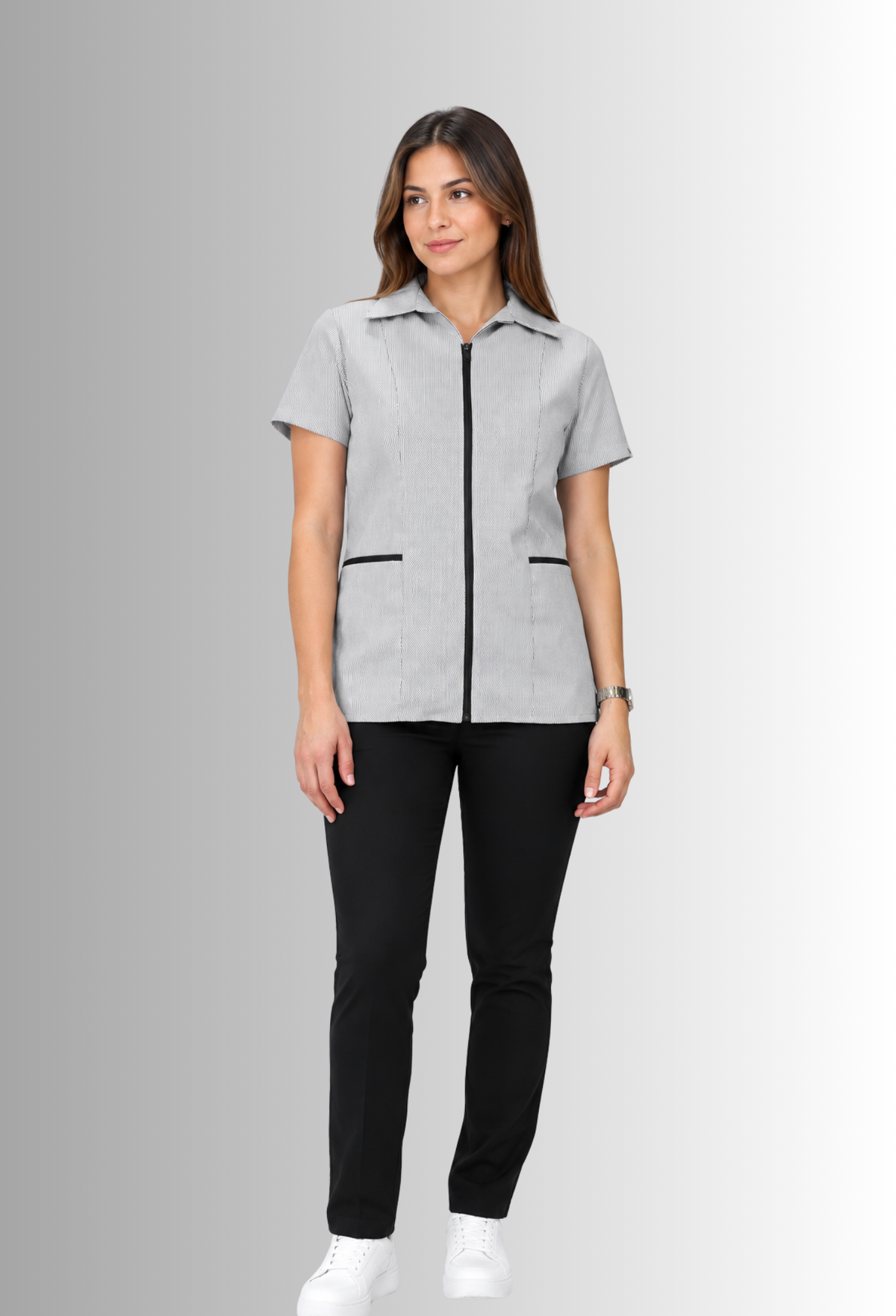 Uniforme de Limpieza Lineas Negras para Mujer de Chaquetín y Panatalón | SOZU