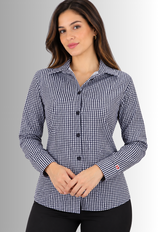 Camisa Antimanchas para Mujer Manga Larga de Cuadros | SOZU