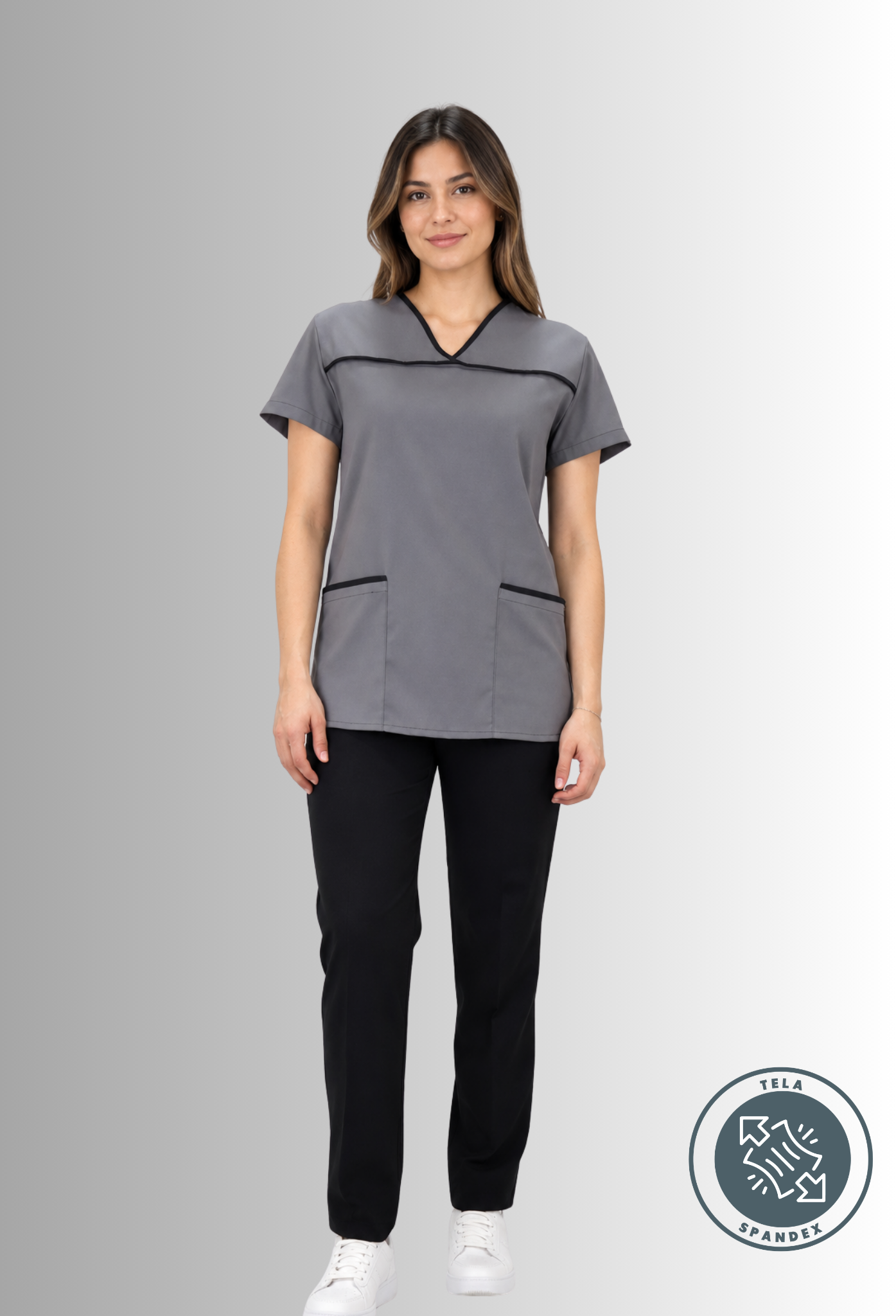 Uniforme de Limpieza con Filipina Gris para Mujer con Spandex | SOZU