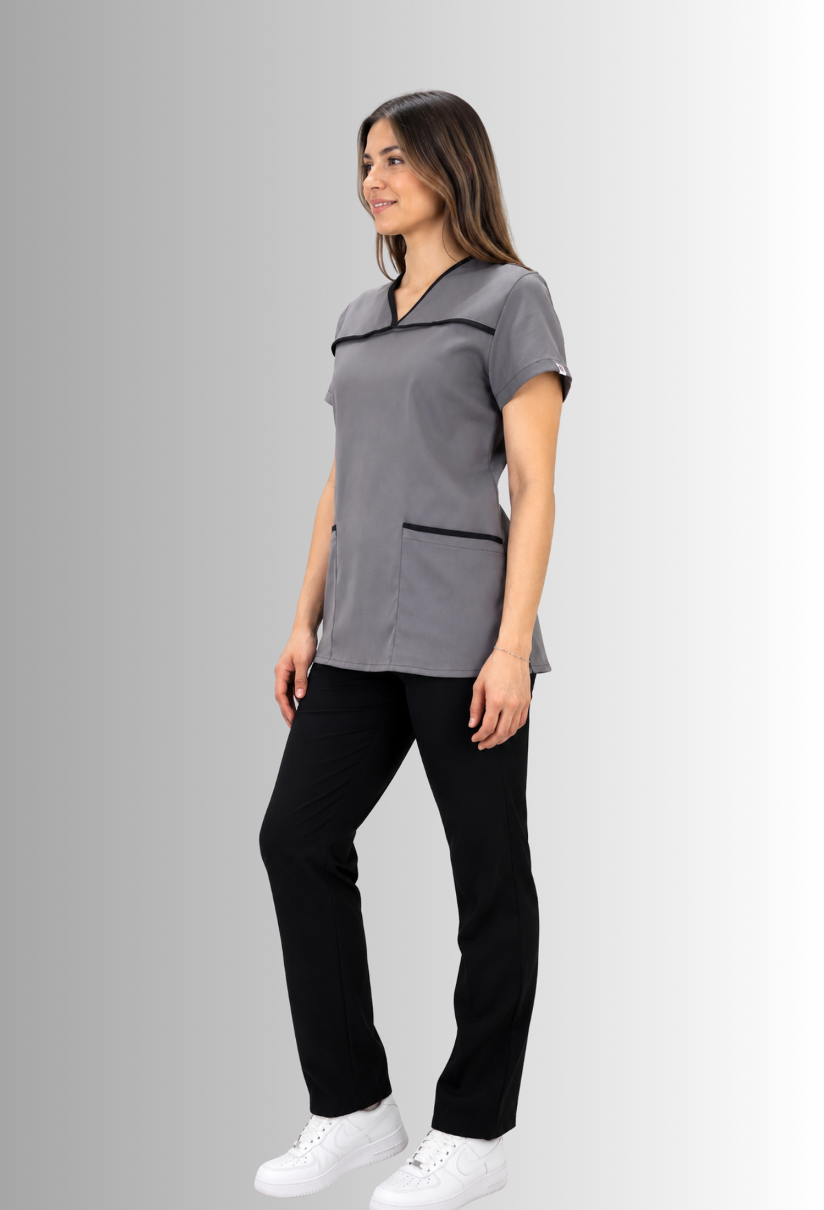 Uniforme de Limpieza con Filipina Gris para Mujer con Spandex | SOZU