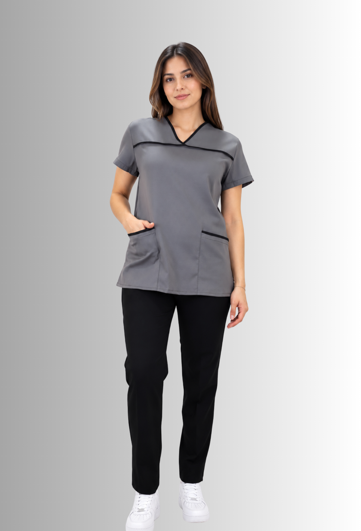 Uniforme de Limpieza con Filipina Gris para Mujer con Spandex | SOZU