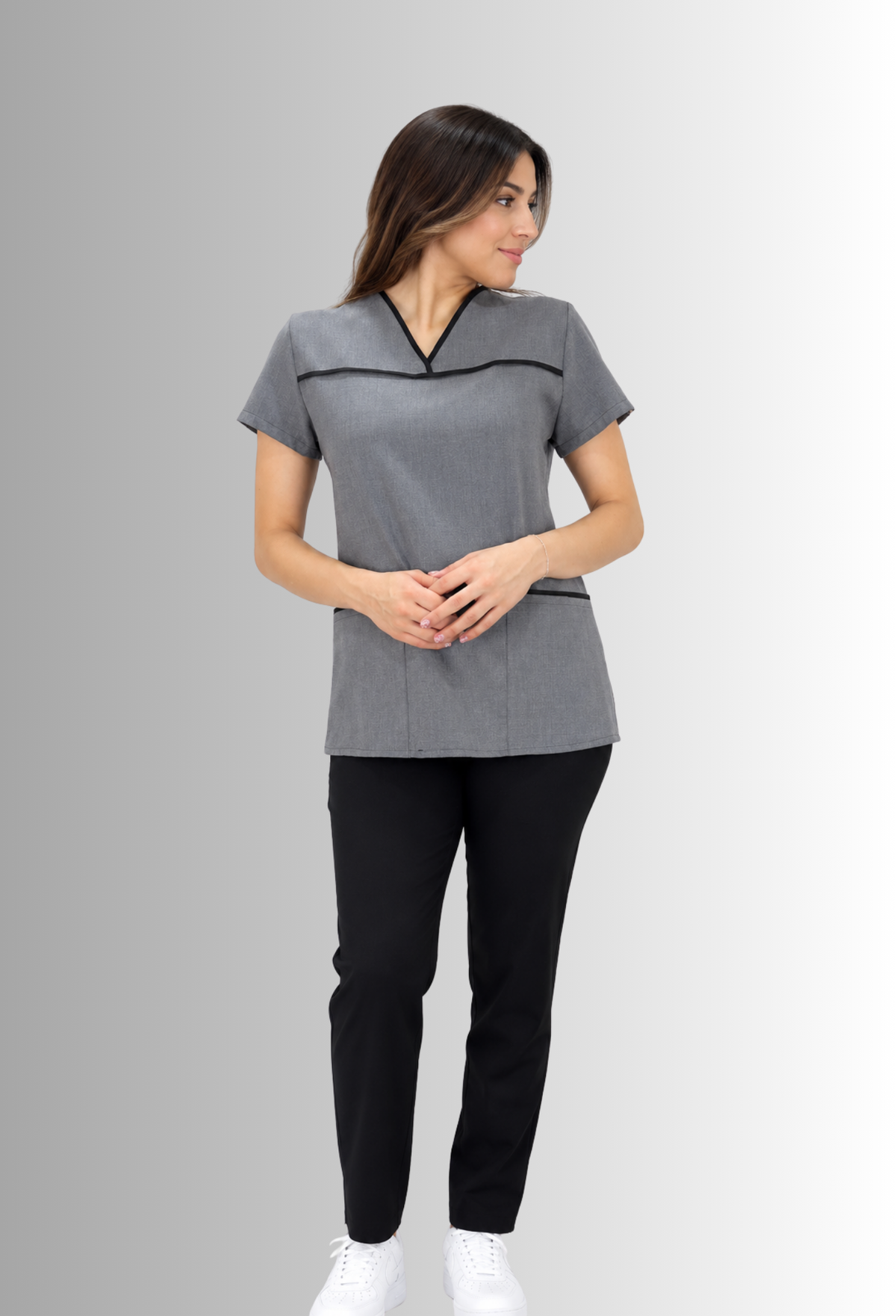 Uniforme de Limpieza con Filipina Gris para Mujer con Spandex | SOZU