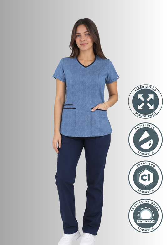 Uniforme para Mujer Antifluido y Anticloro Estampado Azul | SOZU