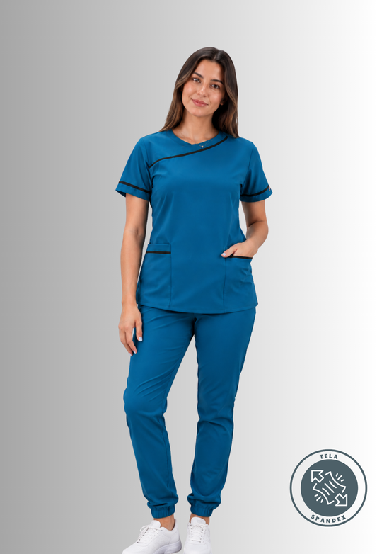 Uniforme Azul para Mujer con Spandex y bies | SOZU