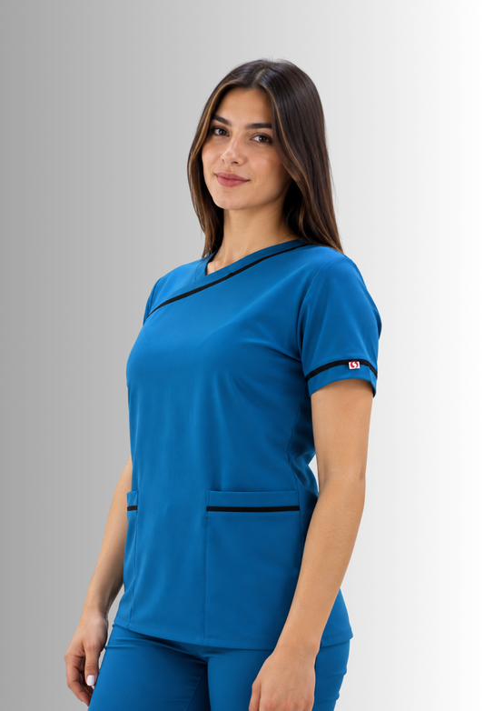 Uniforme Azul para Mujer con Spandex y bies | SOZU