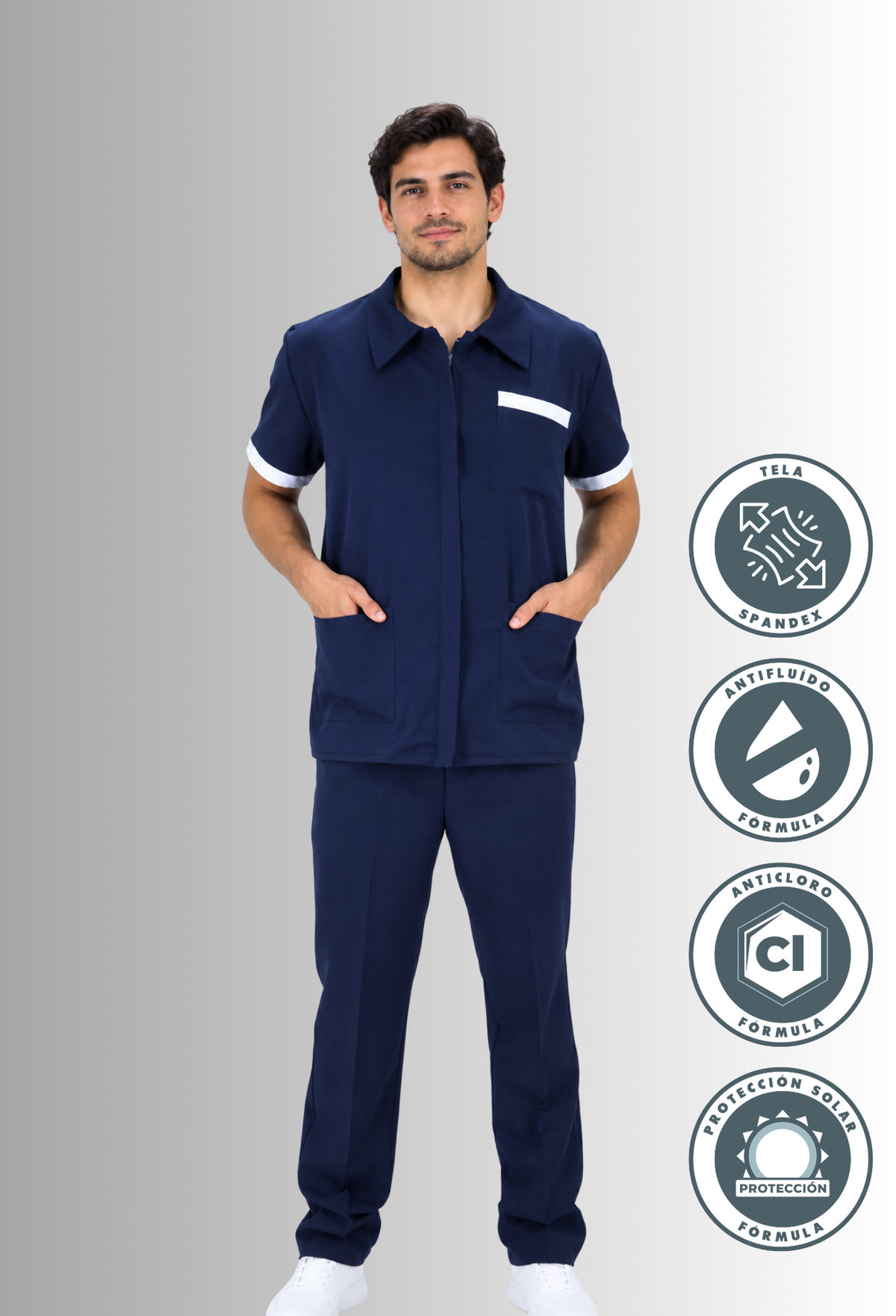 Uniforme de Limpieza para Hombre Cloro Resistente, Antifluido y Spandex| SOZU