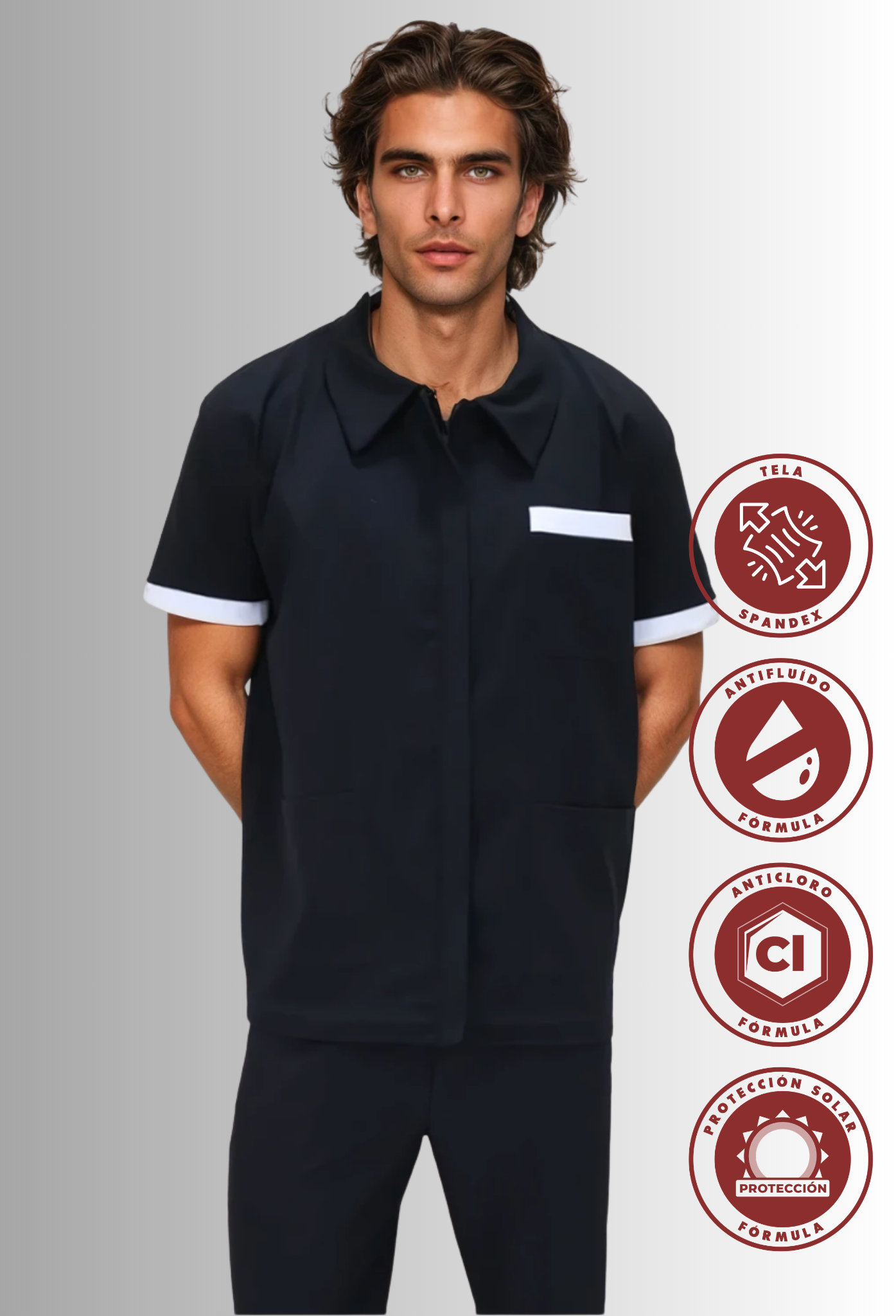 Chaquetín de Limpieza  Antifluidos y Anticloro con Spandex para Hombre | SOZU