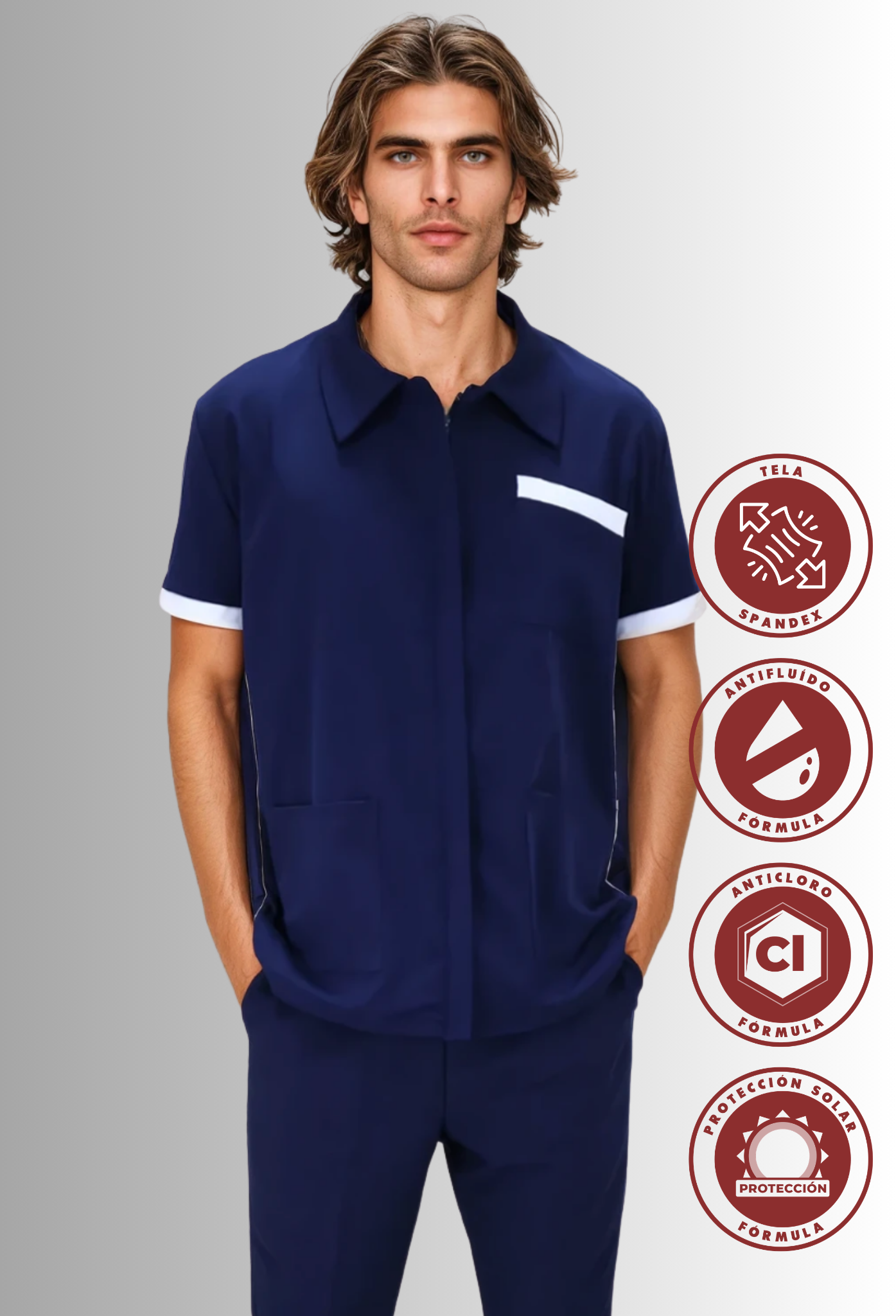 Chaquetín de Limpieza  Antifluidos y Anticloro con Spandex para Hombre | SOZU