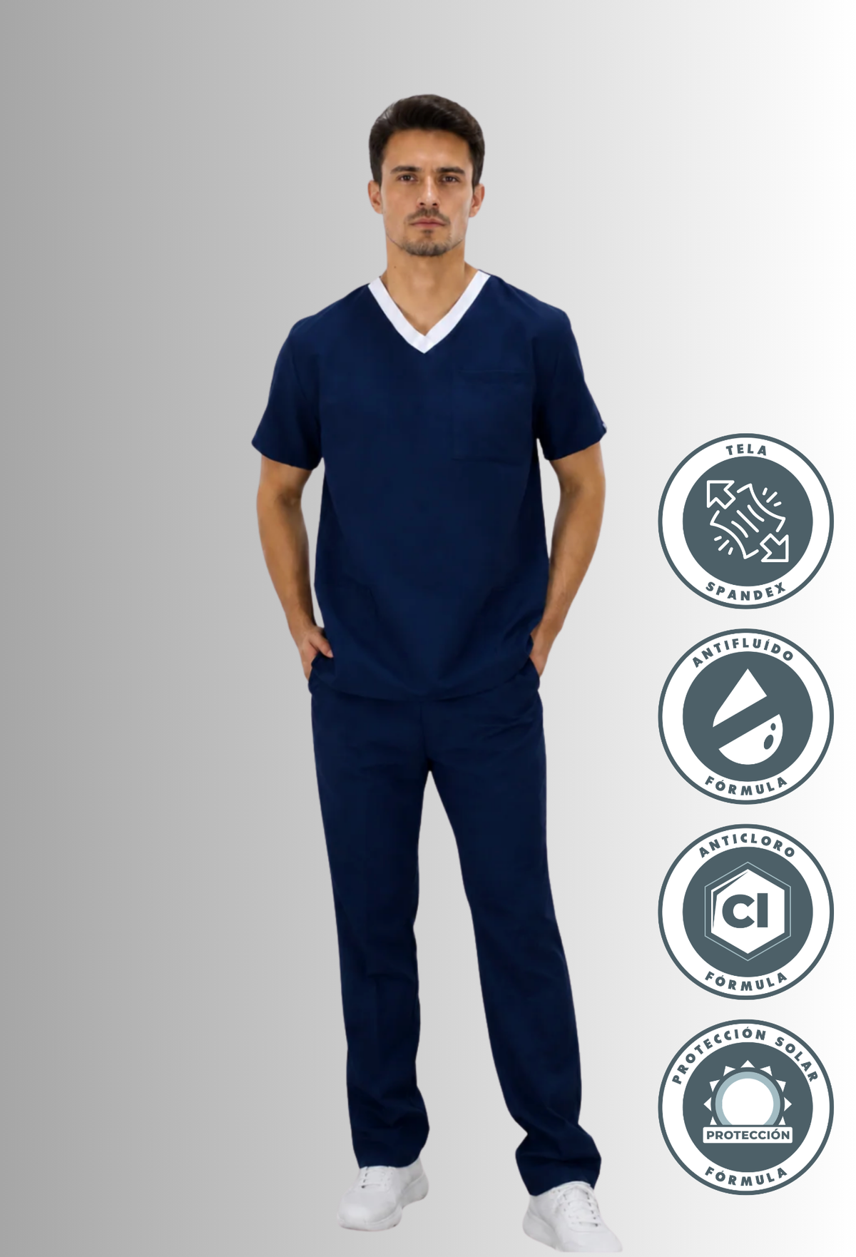 Uniforme para Hombre Antifluido, Anticloro y Spandex con Bies | SOZU