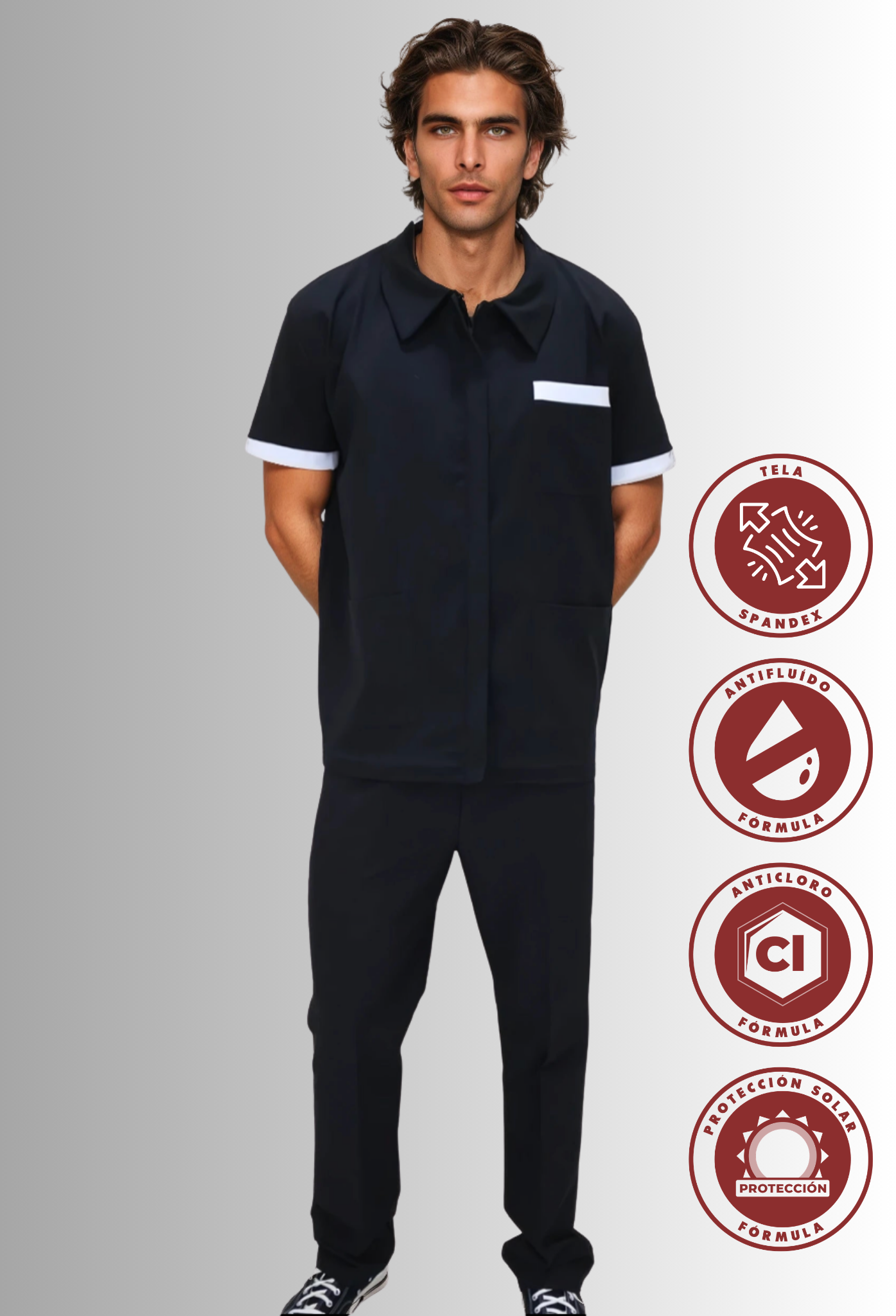 Uniforme de Limpieza para Hombre Cloro Resistente, Antifluido y Spandex| SOZU