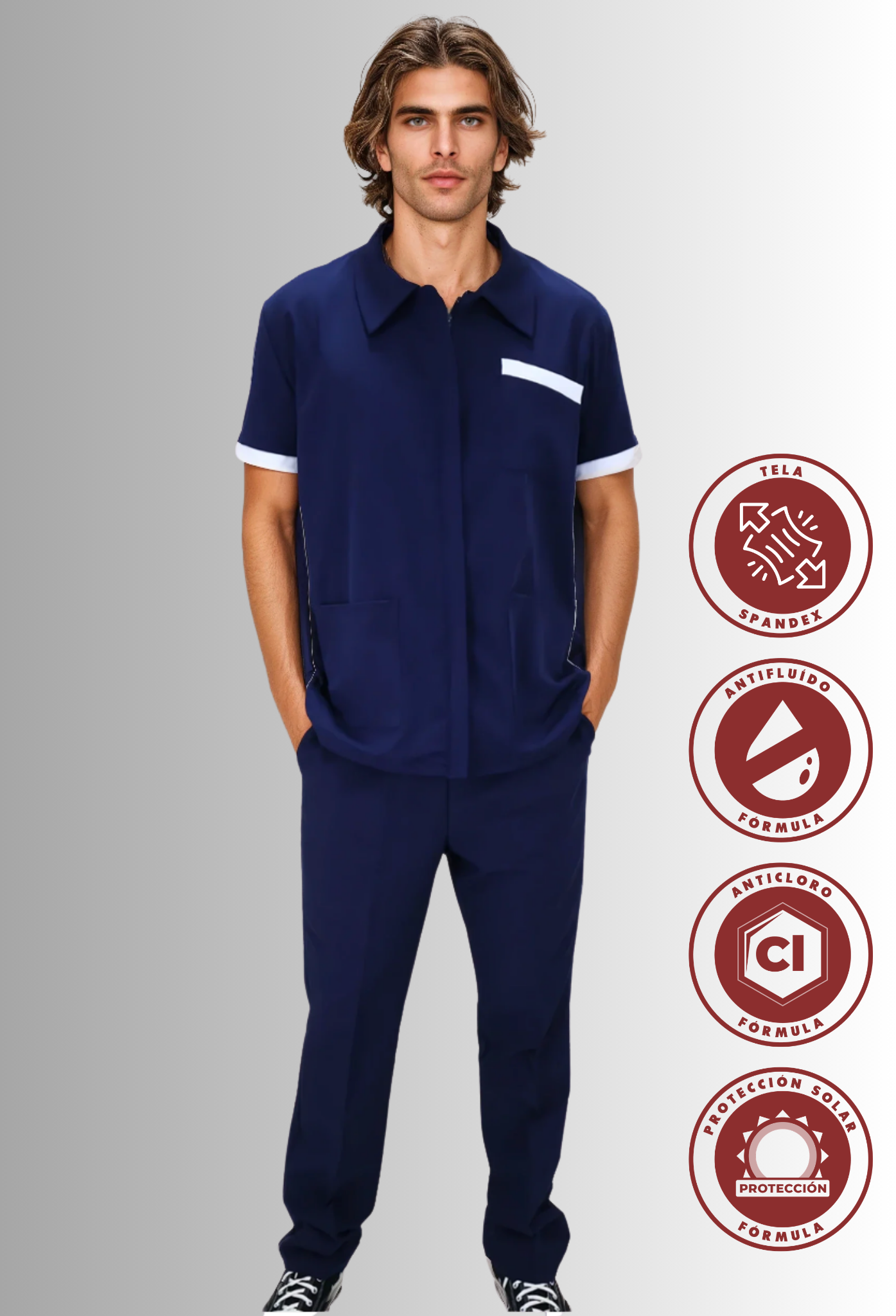 Uniforme de Limpieza para Hombre Cloro Resistente, Antifluido y Spandex| SOZU