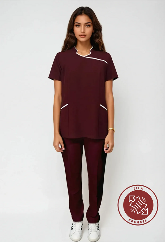 Uniforme para Mujer color Vino con Spandex | SOZU