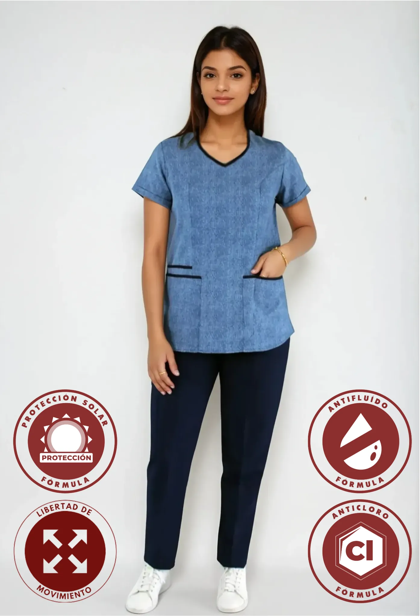Uniforme para Mujer Antifluido y Anticloro Estampado Azul | SOZU