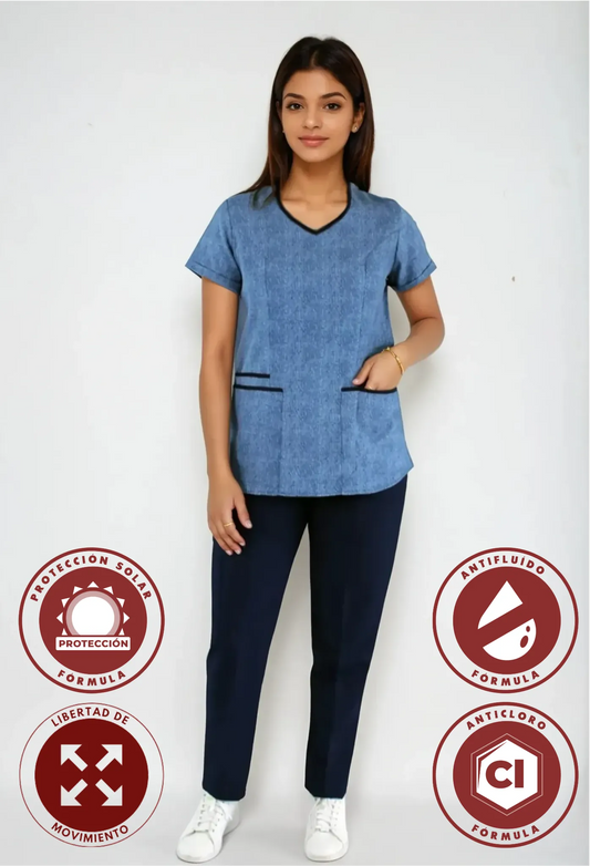 Uniforme para Mujer Antifluido y Anticloro Estampado Azul | SOZU