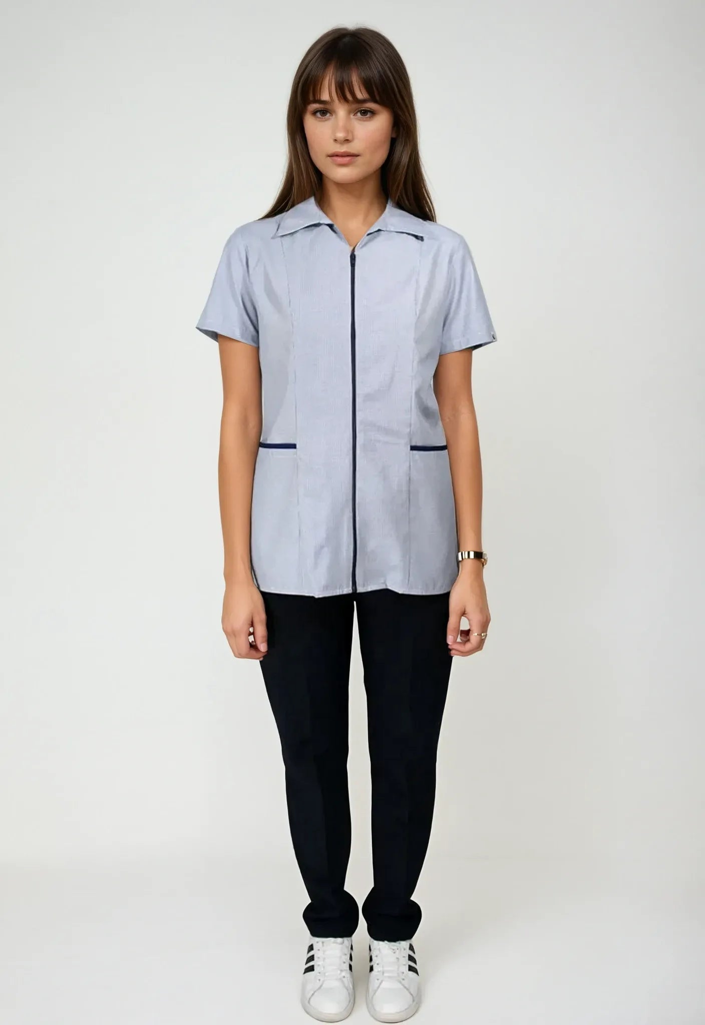 Uniforme de Limpieza Lineas Azules para Mujer de Chaquetín y Panatalón | SOZU
