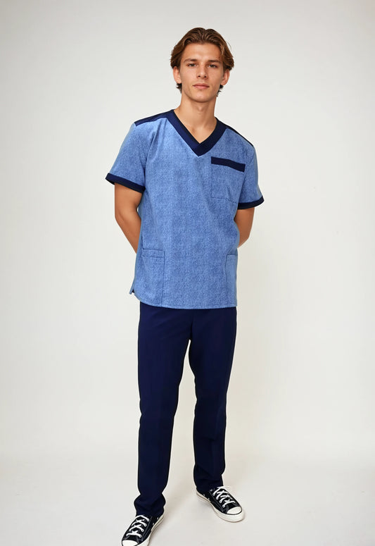 Uniforme de Trabajo Azul Antifluido para Hombre con Spandex | SOZU