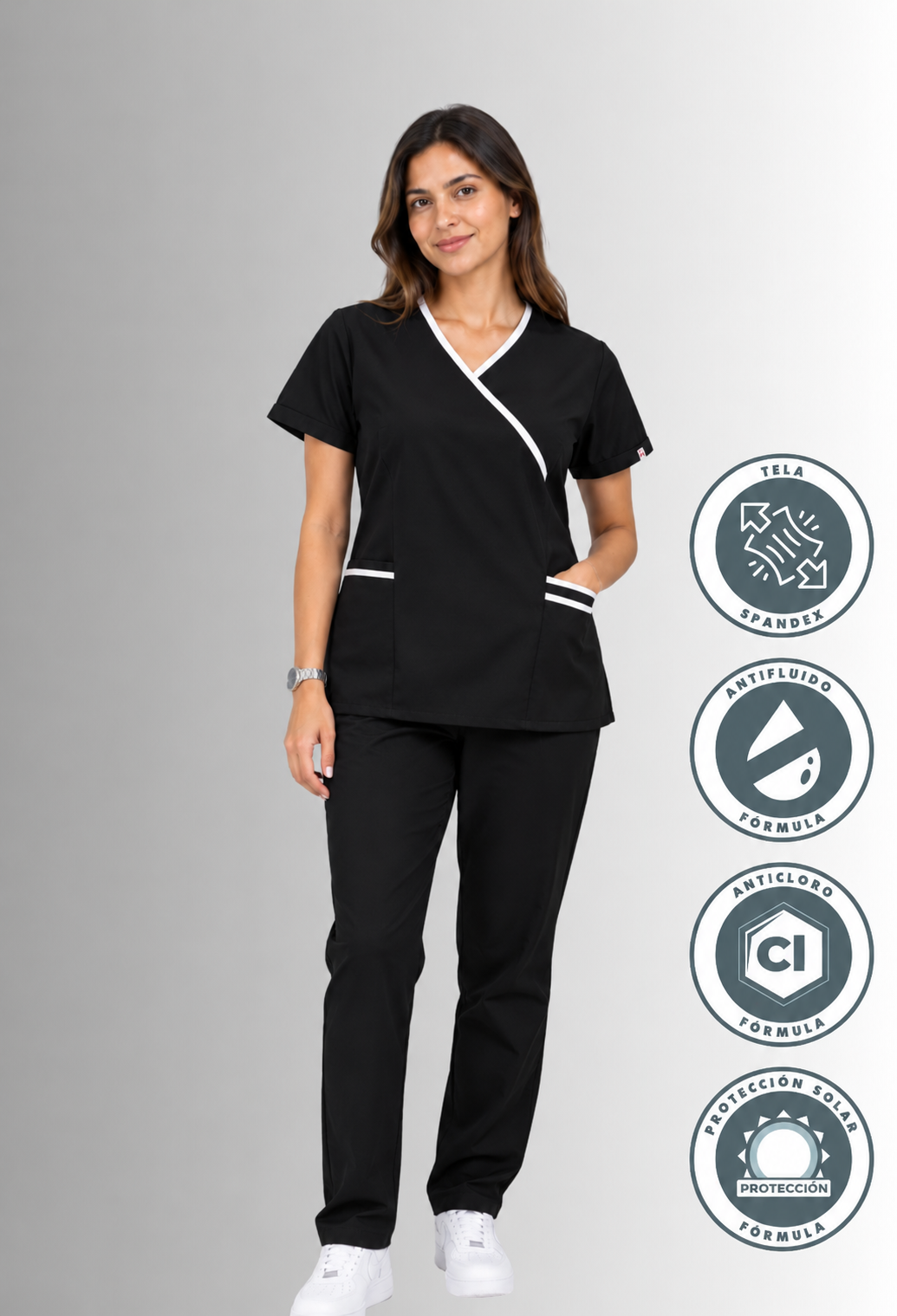 Uniforme para Mujer Spandex, Antifluido y Anticloro color Negro | SOZU