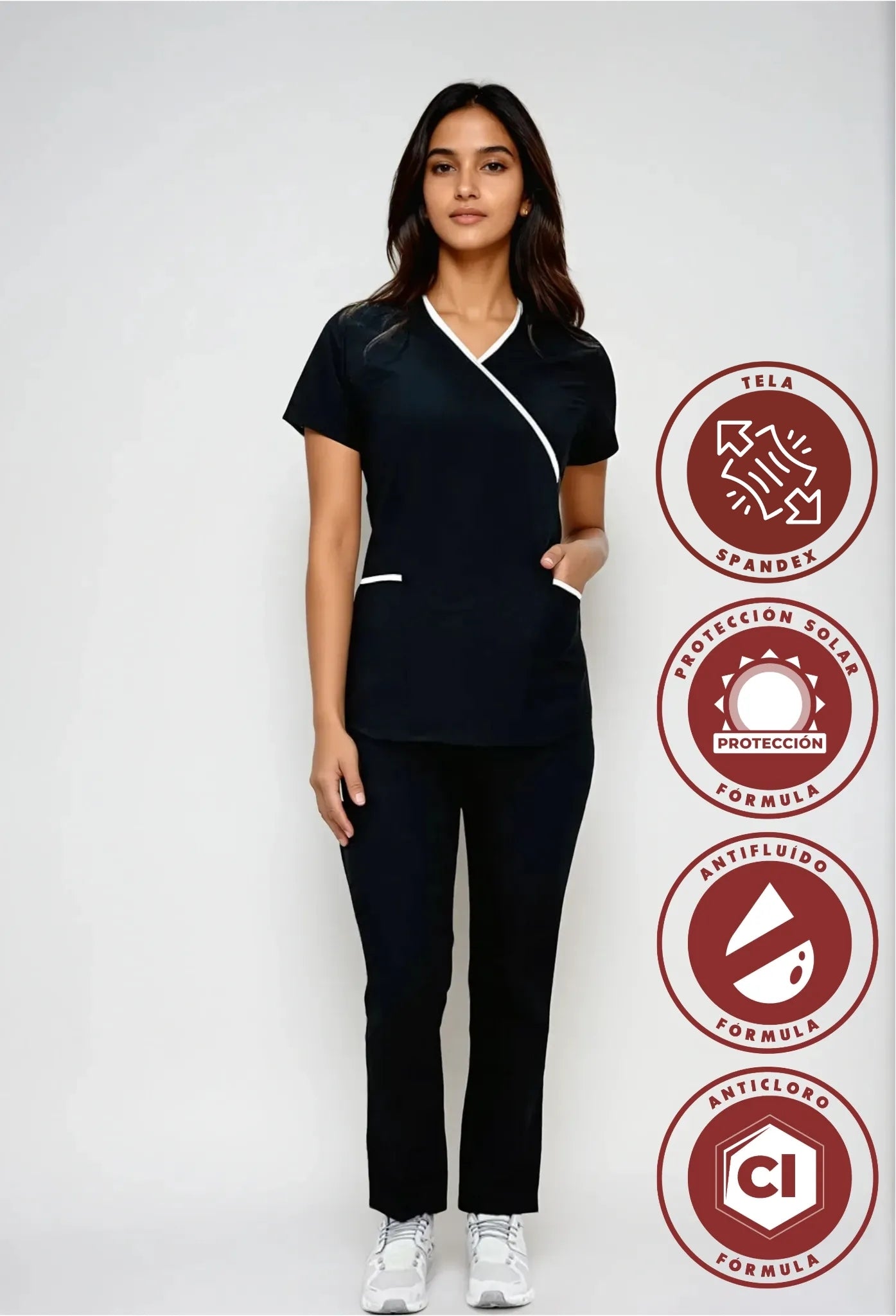 Uniforme para Mujer Spandex, Antifluido y Anticloro color Negro | SOZU