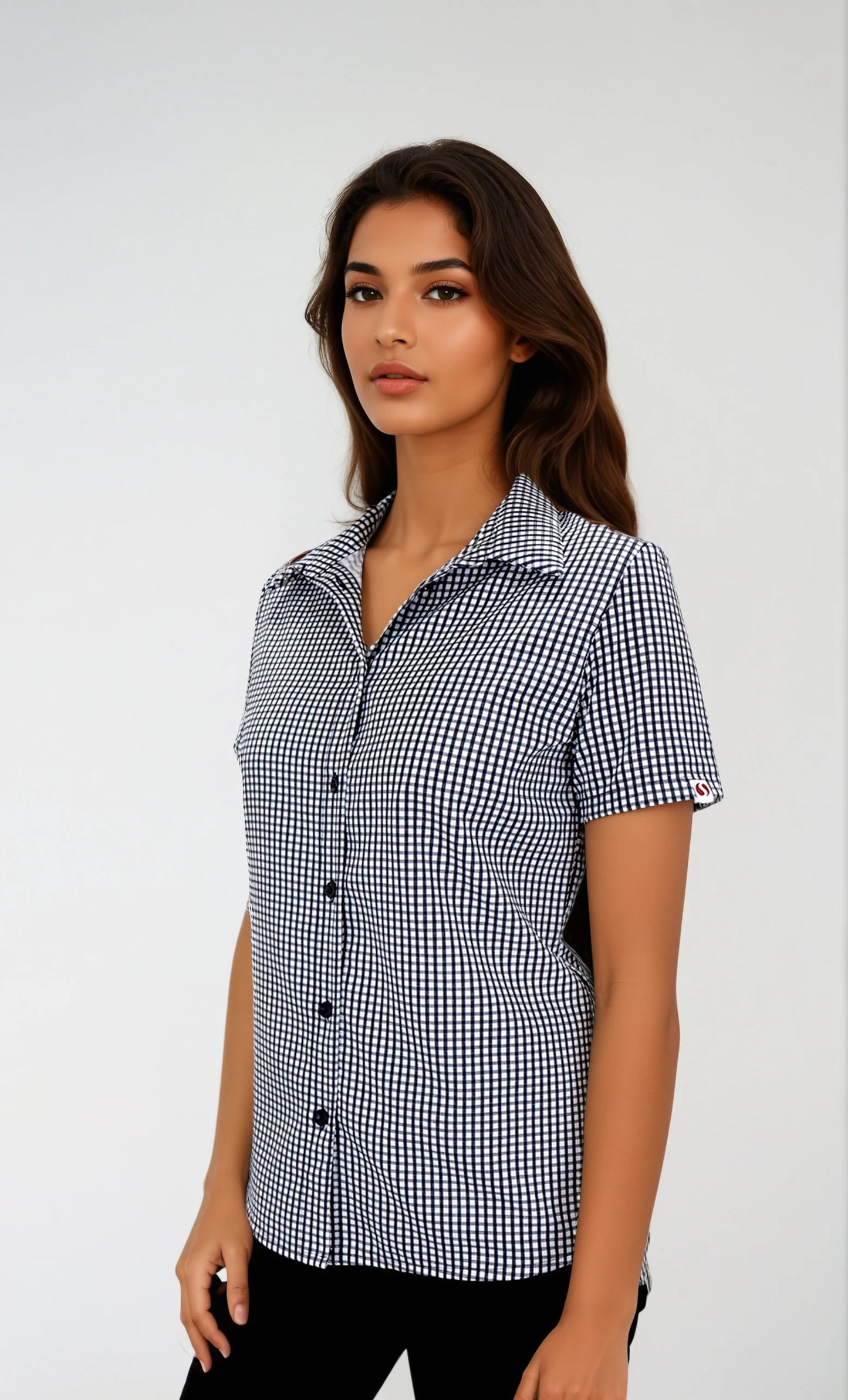 Camisa Antimanchas para Mujer Manga Corta de Cuadros | SOZU
