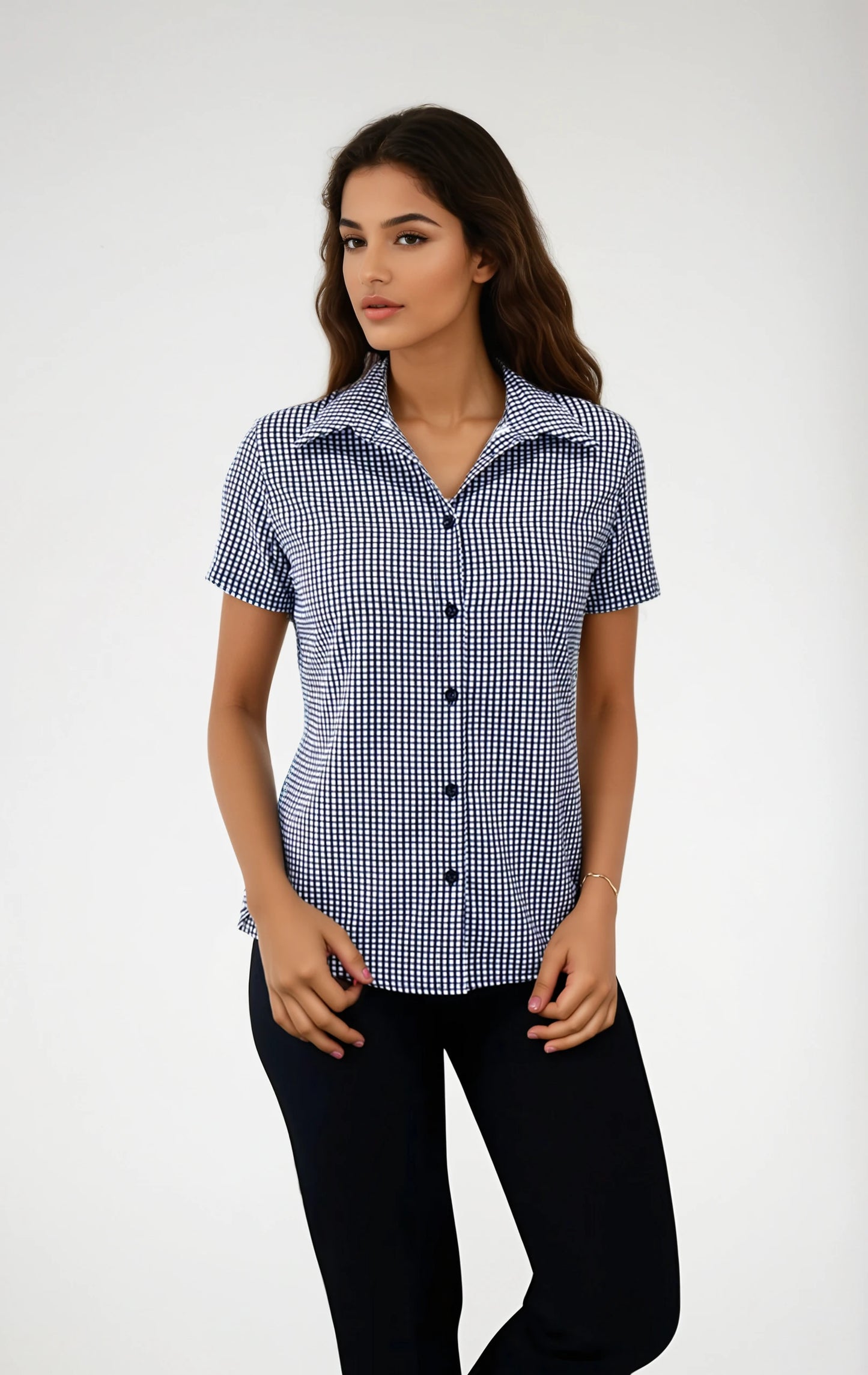 Camisa Antimanchas para Mujer Manga Corta de Cuadros | SOZU