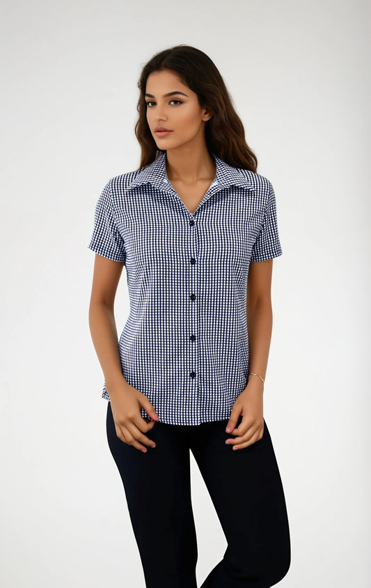 Camisa Antimanchas para Mujer Manga Corta de Cuadros | SOZU