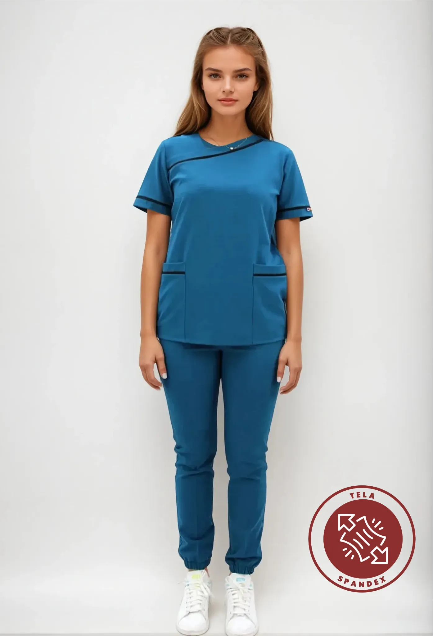 Uniforme Azul para Mujer con Spandex y bies | SOZU